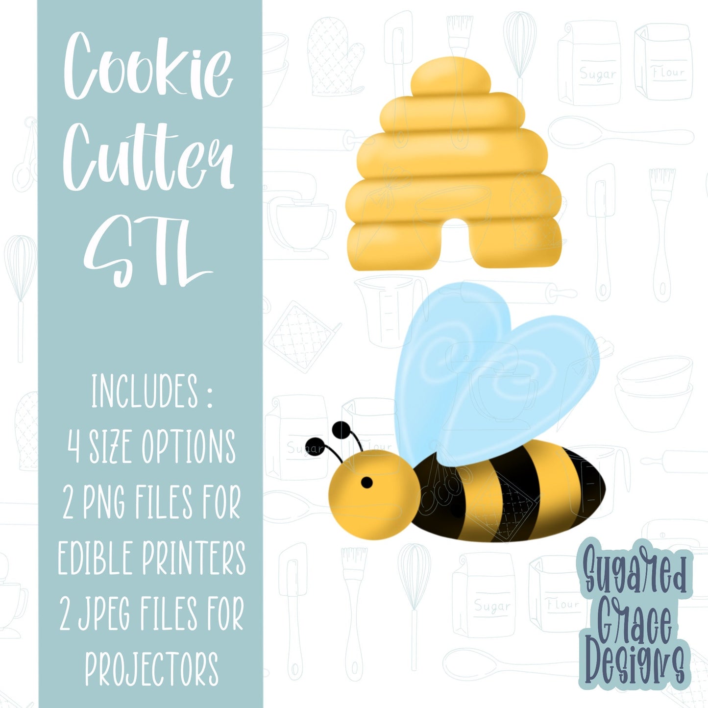 Honey bee and hive Cookie cutter STL file for 3D printing with png printable instant download for EDDIE edible ink printer