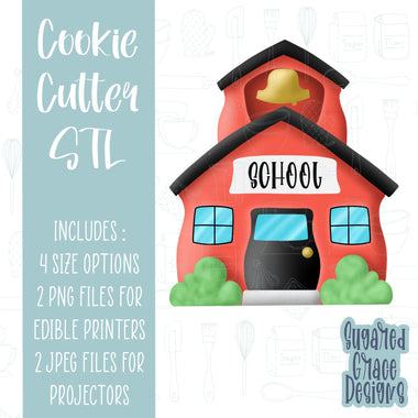 School house Cookie cutter STL file for 3D printing with png printable instant download for EDDIE edible ink printer, back to school teacher