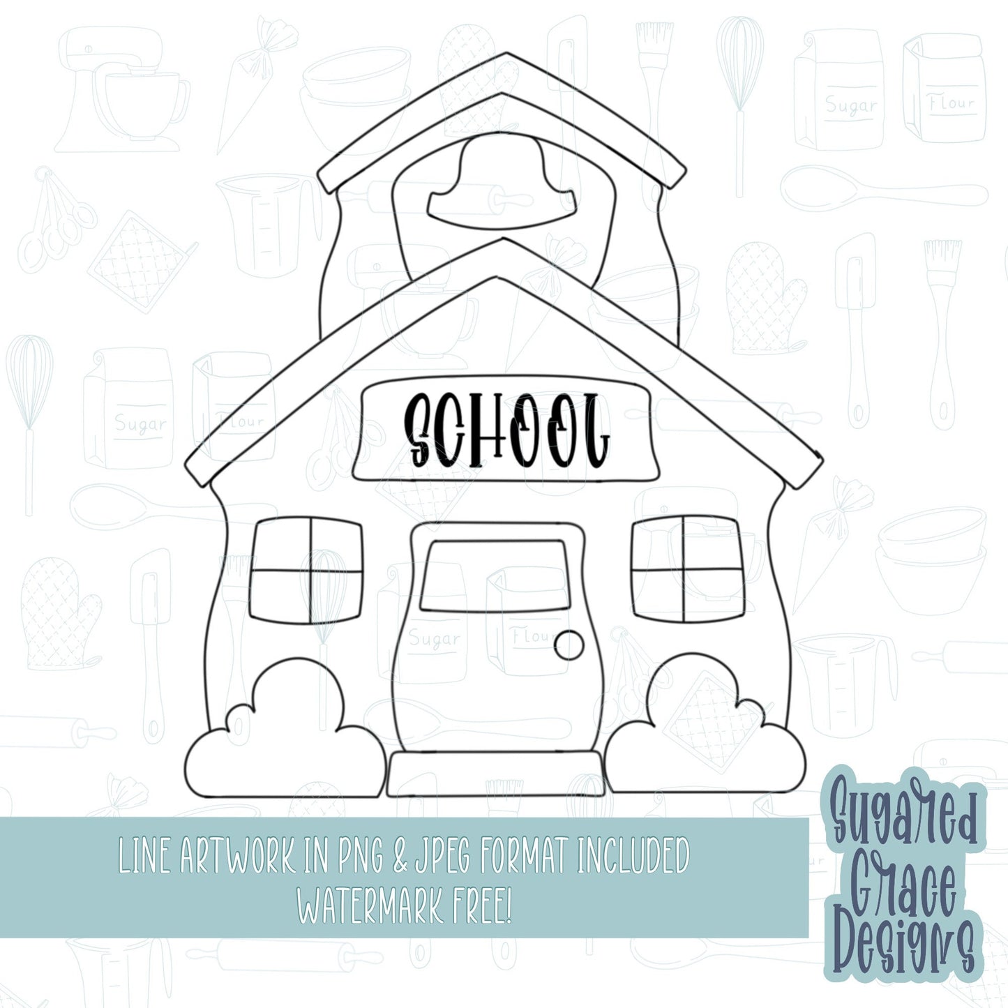 School house Cookie cutter STL file for 3D printing with png printable instant download for EDDIE edible ink printer, back to school teacher