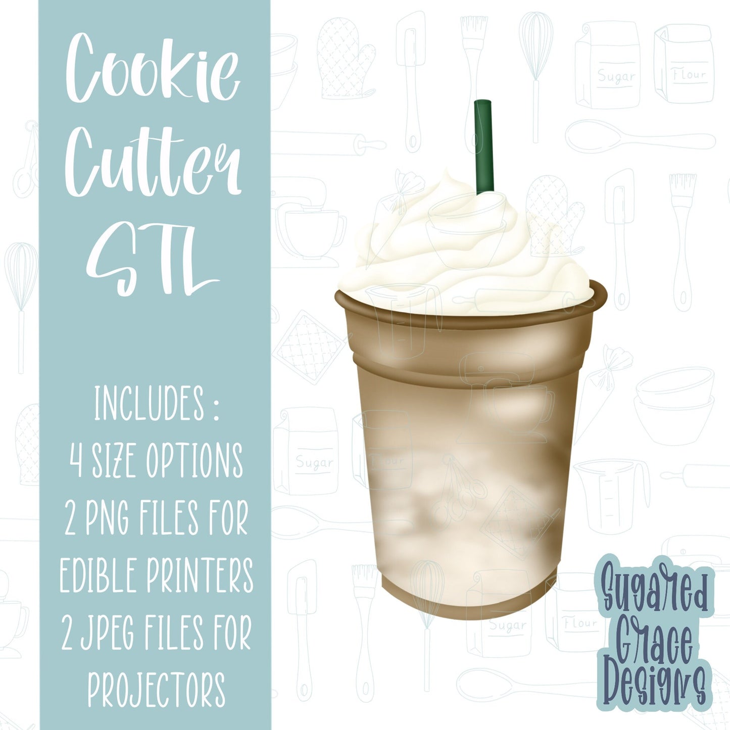Iced latte Cookie cutter STL file for 3D printing with png printable instant download for EDDIE edible ink printer, barista cookie gift, stl