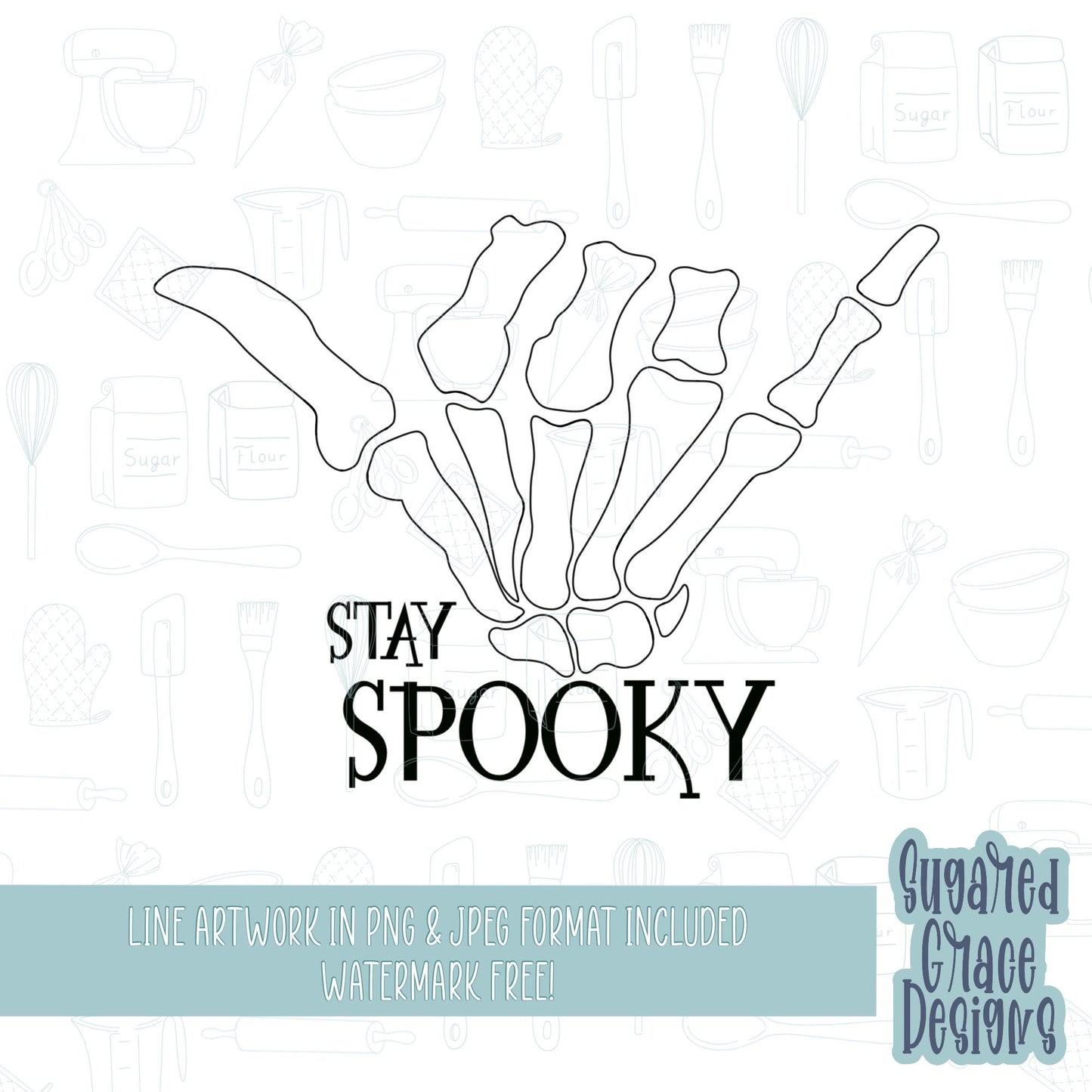 Stay spooky Halloween Cookie cutter STL file for 3D printing with png printable instant download for EDDIE edible ink printer, skeleton hand