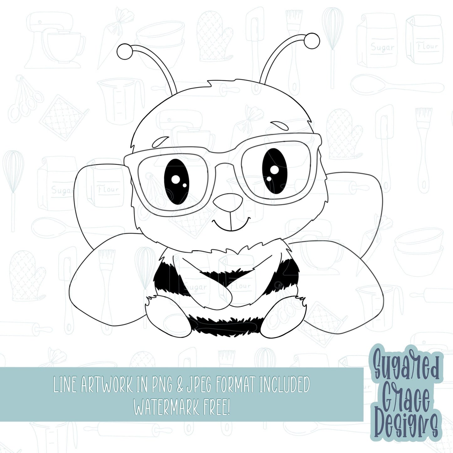honey bee with glasses Cookie cutter STL file for 3D printing with png printable instant download for EDDIE edible ink printer, bumblebee,