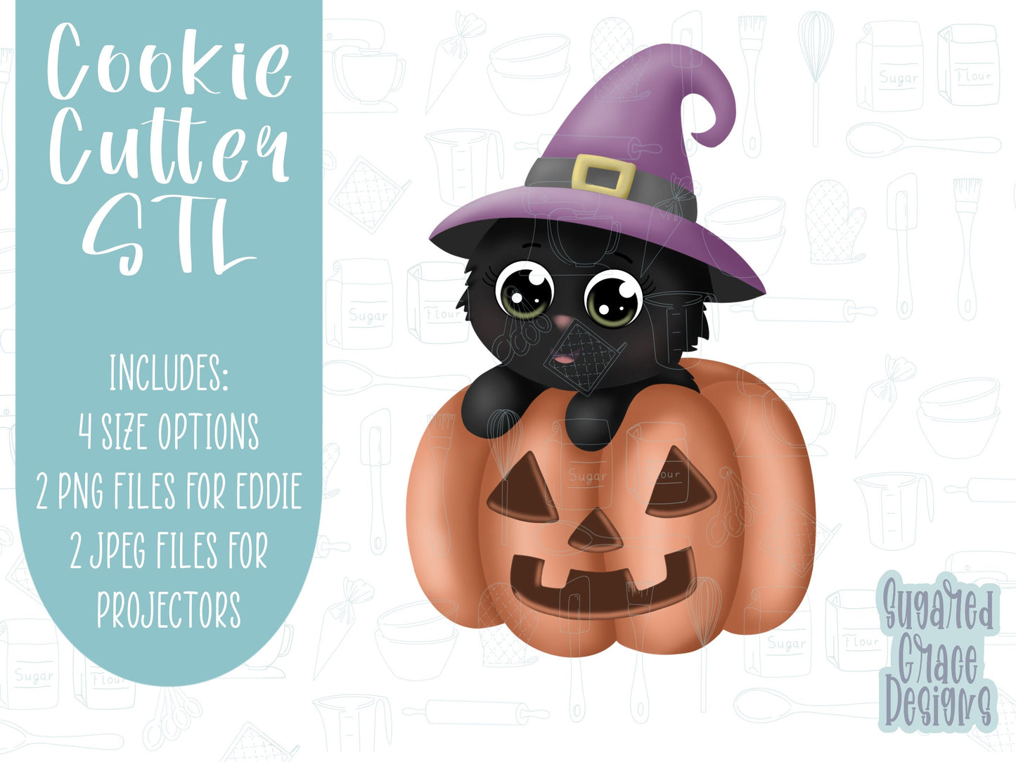 Halloween Cookie cutter STL file for 3D printing with png printable instant download for EDDIE edible ink printer, black cat, pumpkin, witch