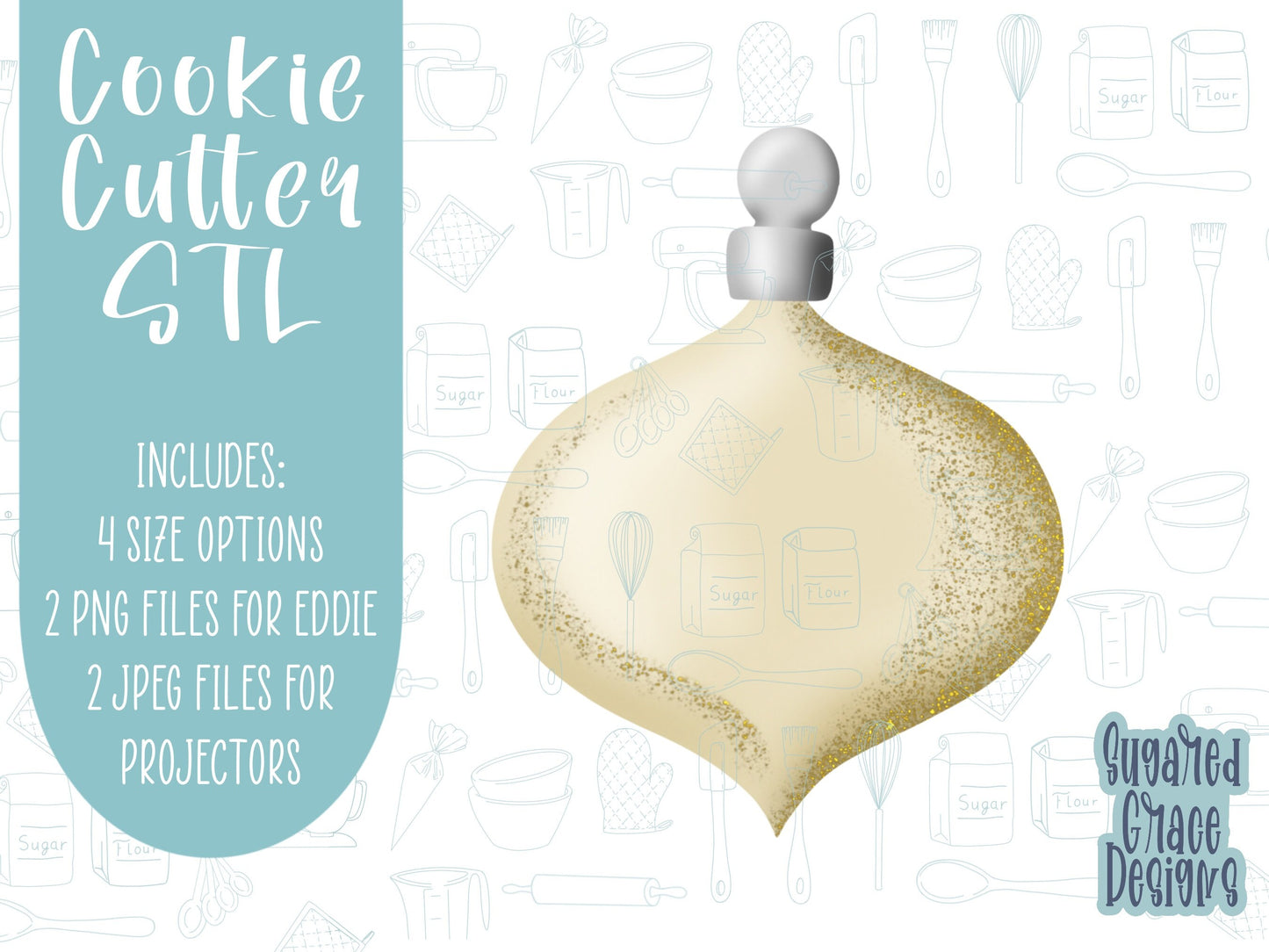 Christmas ornament Cookie cutter STL file for 3D printing with png printable instant download for EDDIE edible ink printer, gold ornament