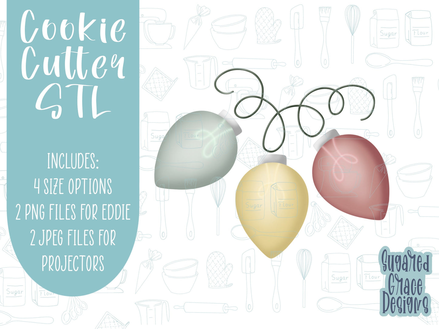 Christmas lights Cookie cutter STL file for 3D printing with png printable instant download for EDDIE edible ink printer, Christmas bulb stl