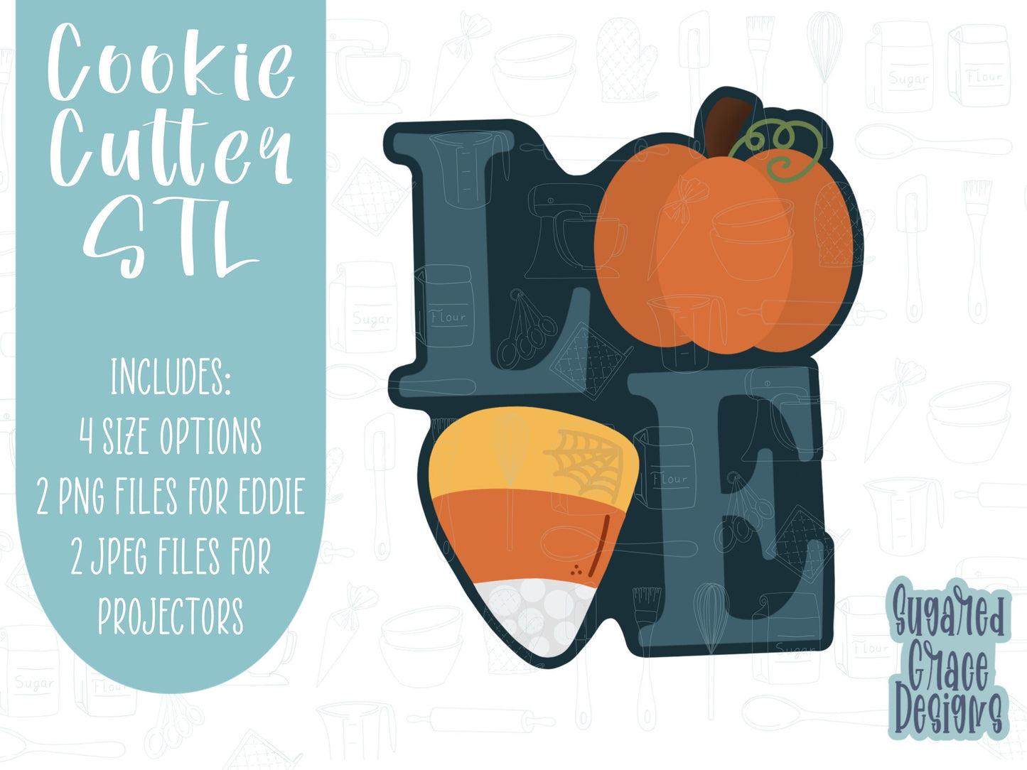 pumpkin love plaque Cookie cutter stl files for 3d printing, printable png images for Eddie edible printers