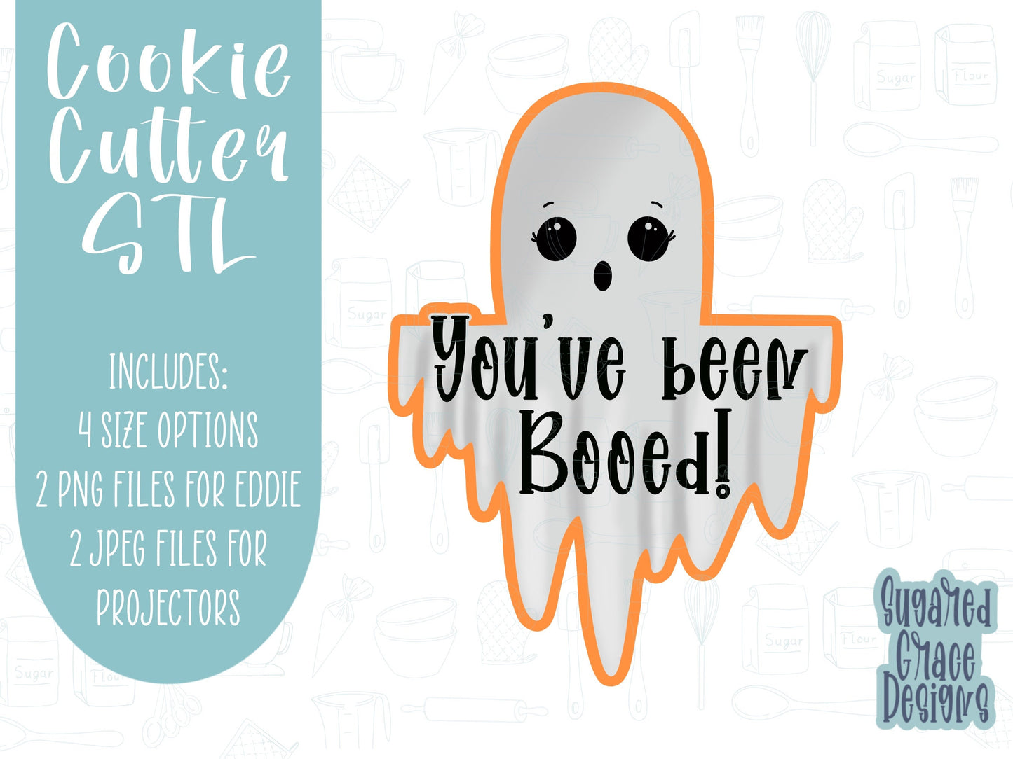 You’ve been booed ghost Cookie cutter stl files for 3d printing with matching printable png images for Eddie edible printers