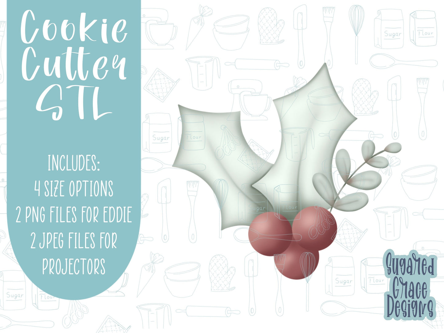 Mistletoe Cookie cutter STL file for 3D printing with png printable instant download for EDDIE edible ink printer, Christmas cookie cutter