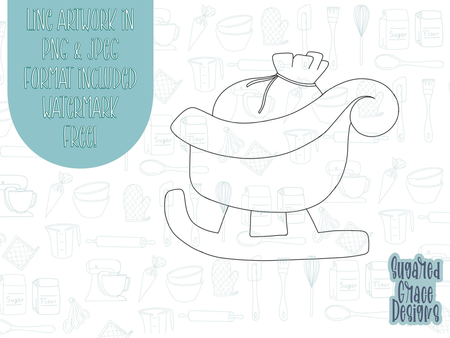 sleigh Cookie cutter STL file for 3D printing with png printable instant download for EDDIE edible ink printer, Christmas cookie cutter