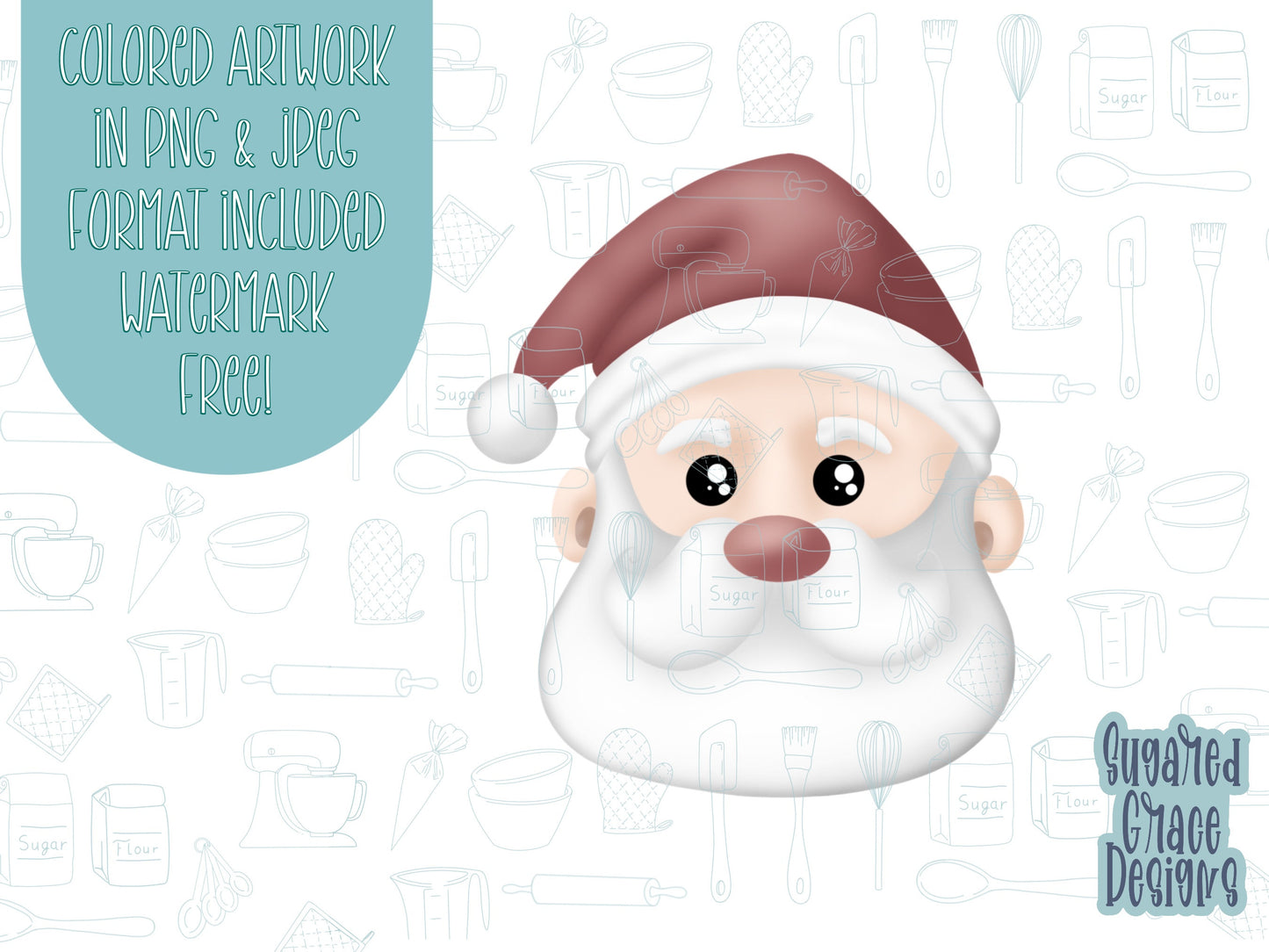 Santa Claus Cookie cutter STL file for 3D printing with png printable instant download for EDDIE edible ink printer, Christmas cutter