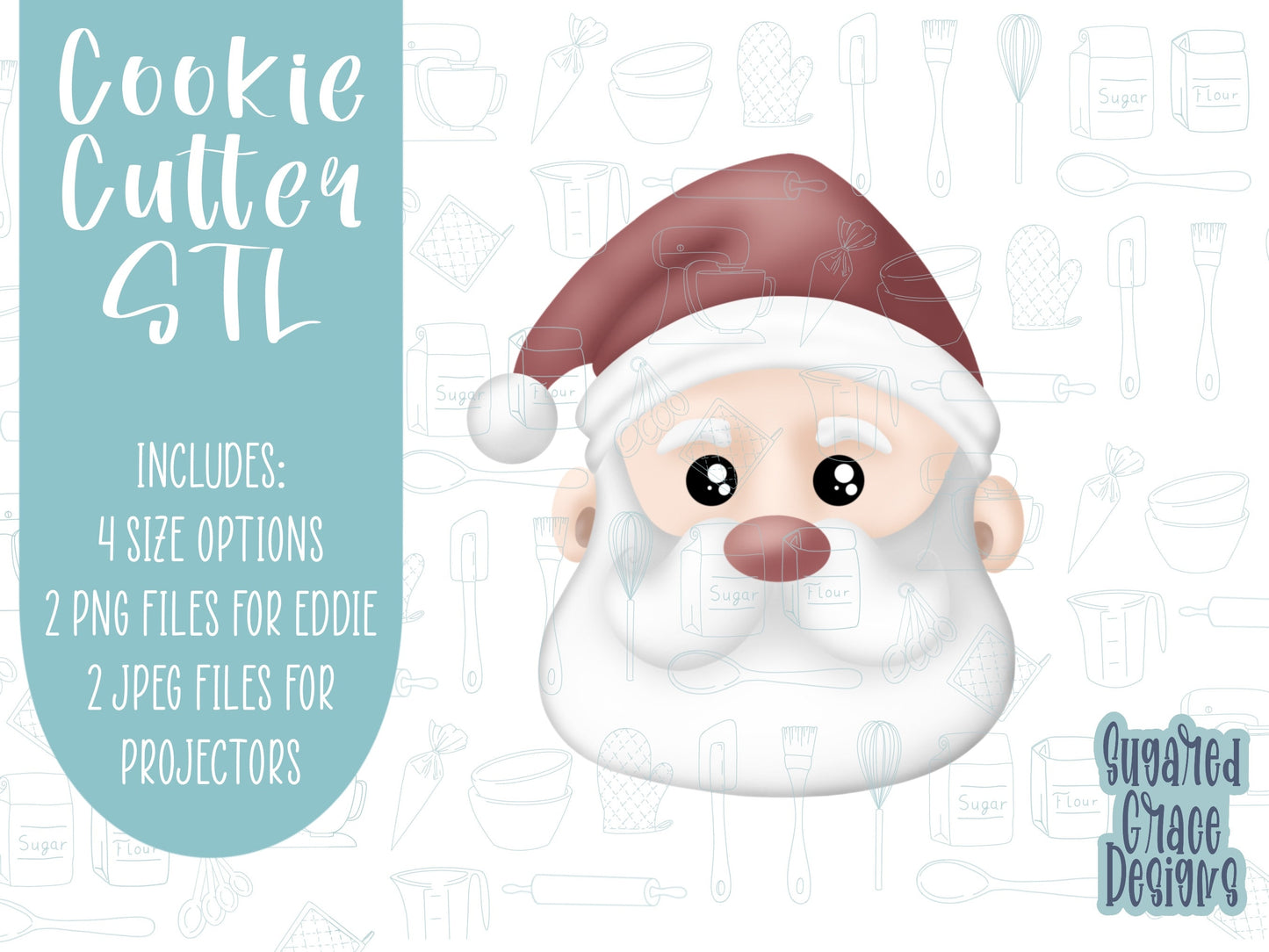 Santa Claus Cookie cutter STL file for 3D printing with png printable instant download for EDDIE edible ink printer, Christmas cutter