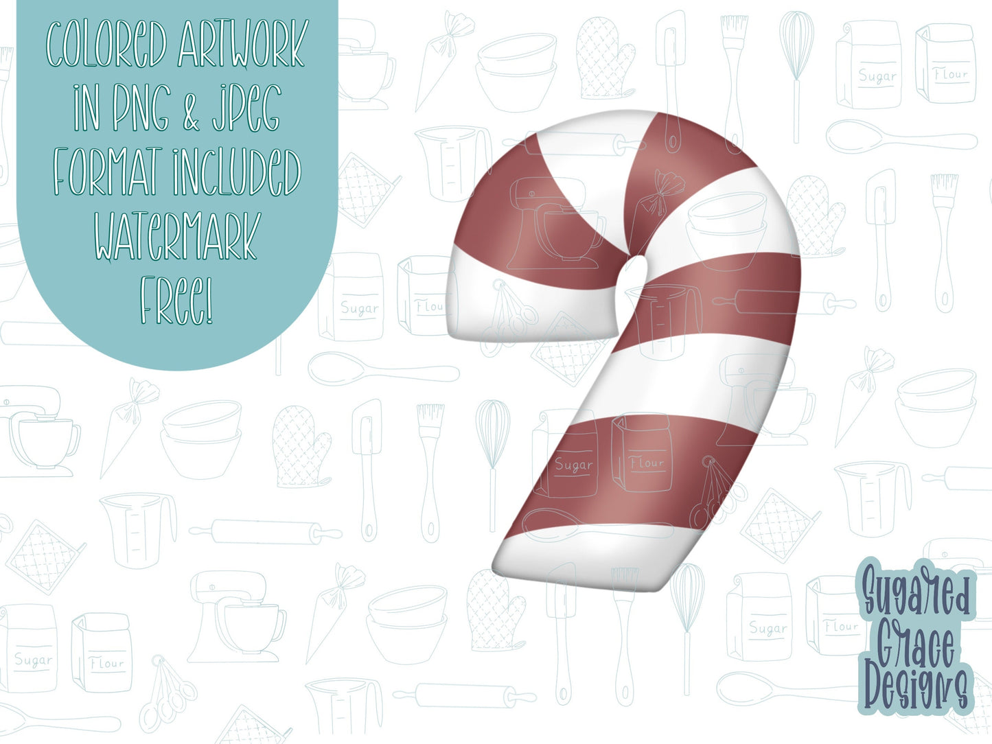 Candy cane Cookie cutter STL file for 3D printing with png printable instant download for EDDIE edible ink printer, Christmas cookie cutter