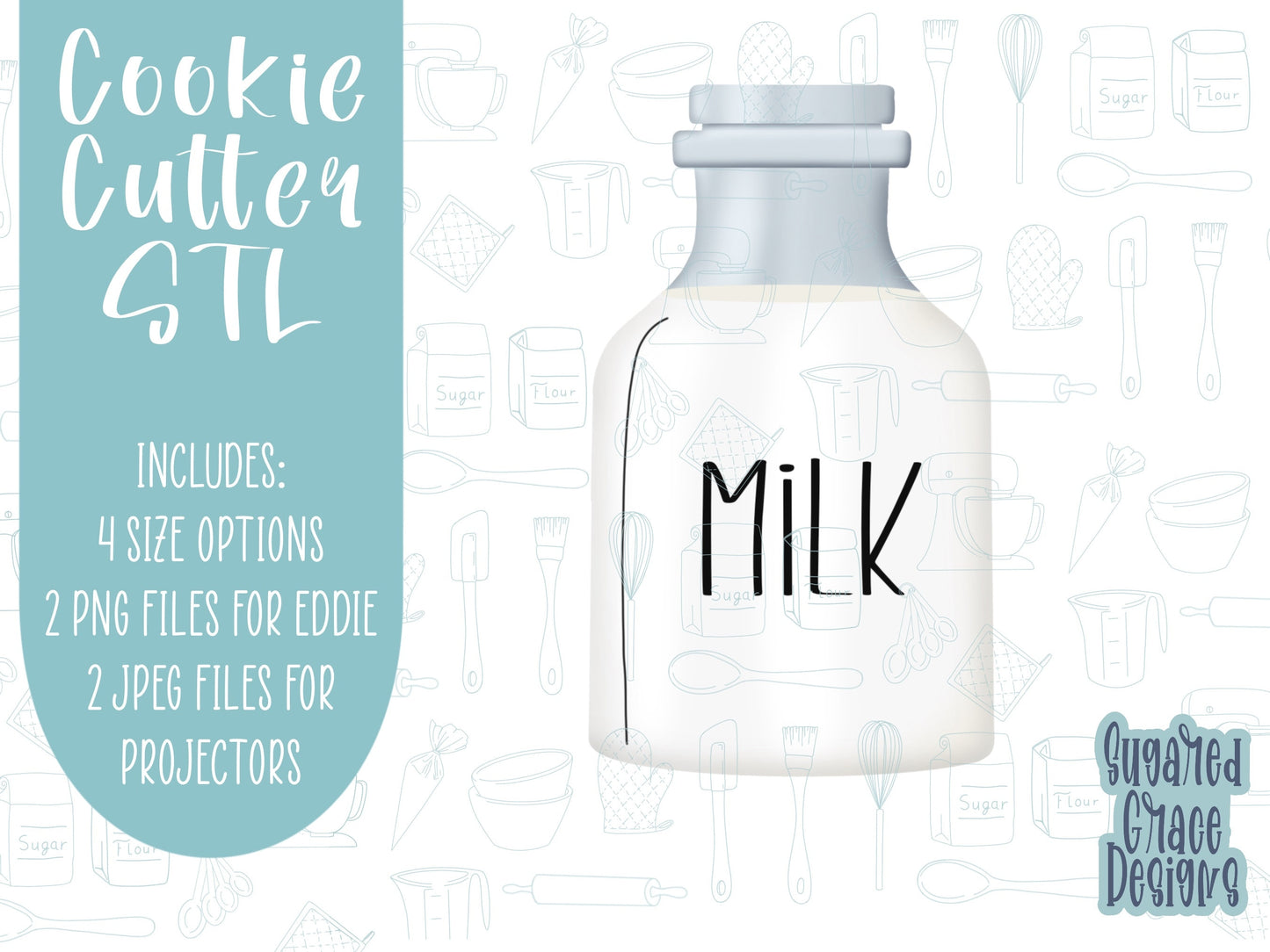Milk for Santa Cookie cutter STL file for 3D printing with png printable instant download for EDDIE edible ink printer, Xmas cookie cutter