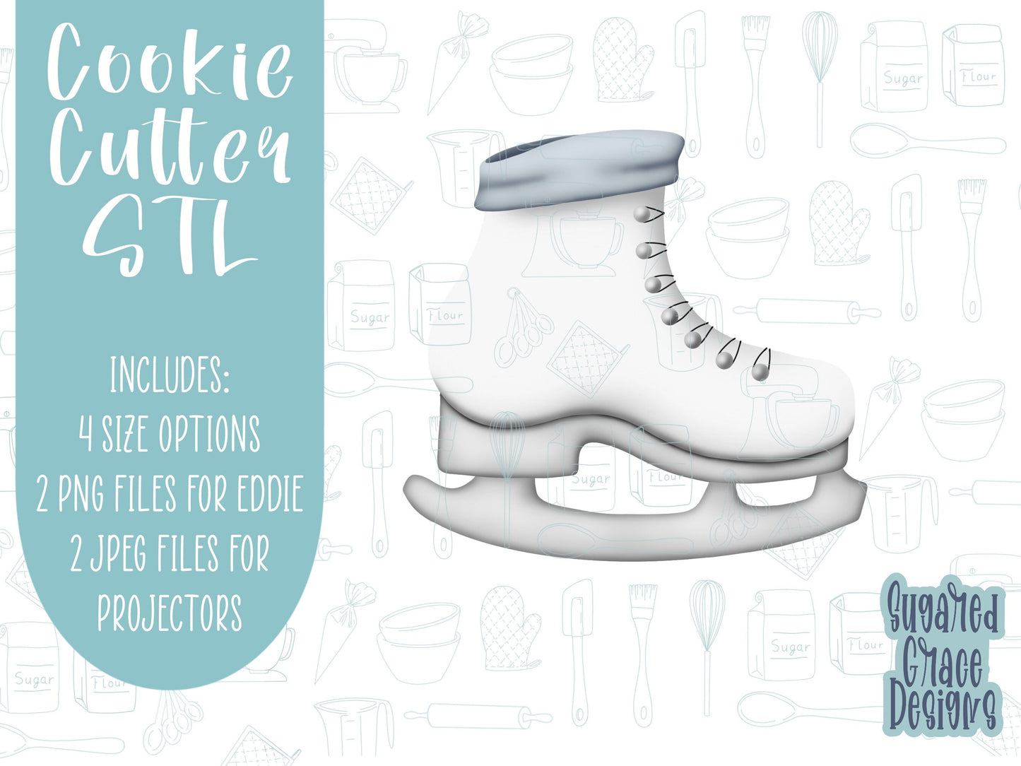 Ice skate Cookie cutter STL file for 3D printing with png printable instant download for EDDIE edible ink printer, Xmas cookie cutter stl