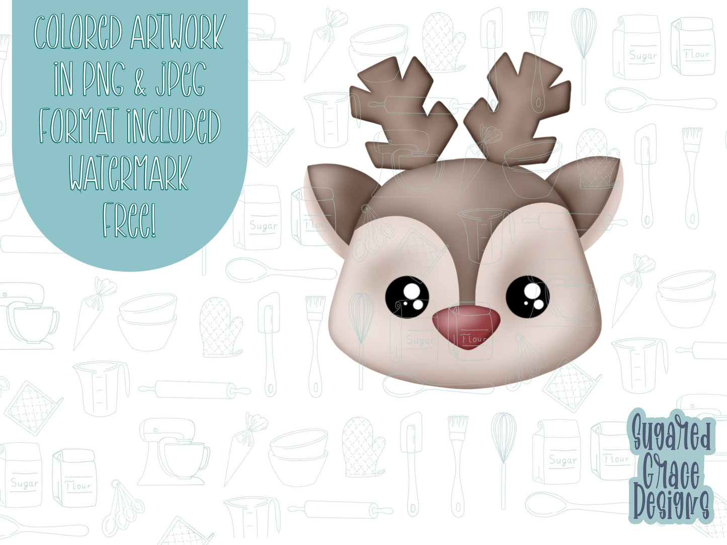 Red nosed reindeer Cookie cutter STL file for 3D printing with png printable instant download for EDDIE edible ink printer, Xmas cutter stl