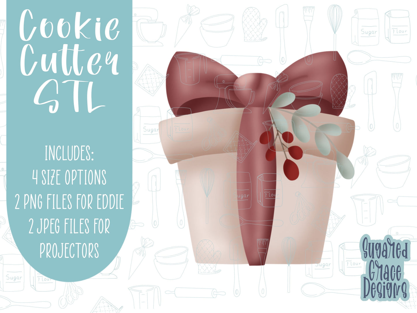 Christmas gift Cookie cutter STL file for 3D printing with png printable instant download for EDDIE edible ink printer, Christmas cookie