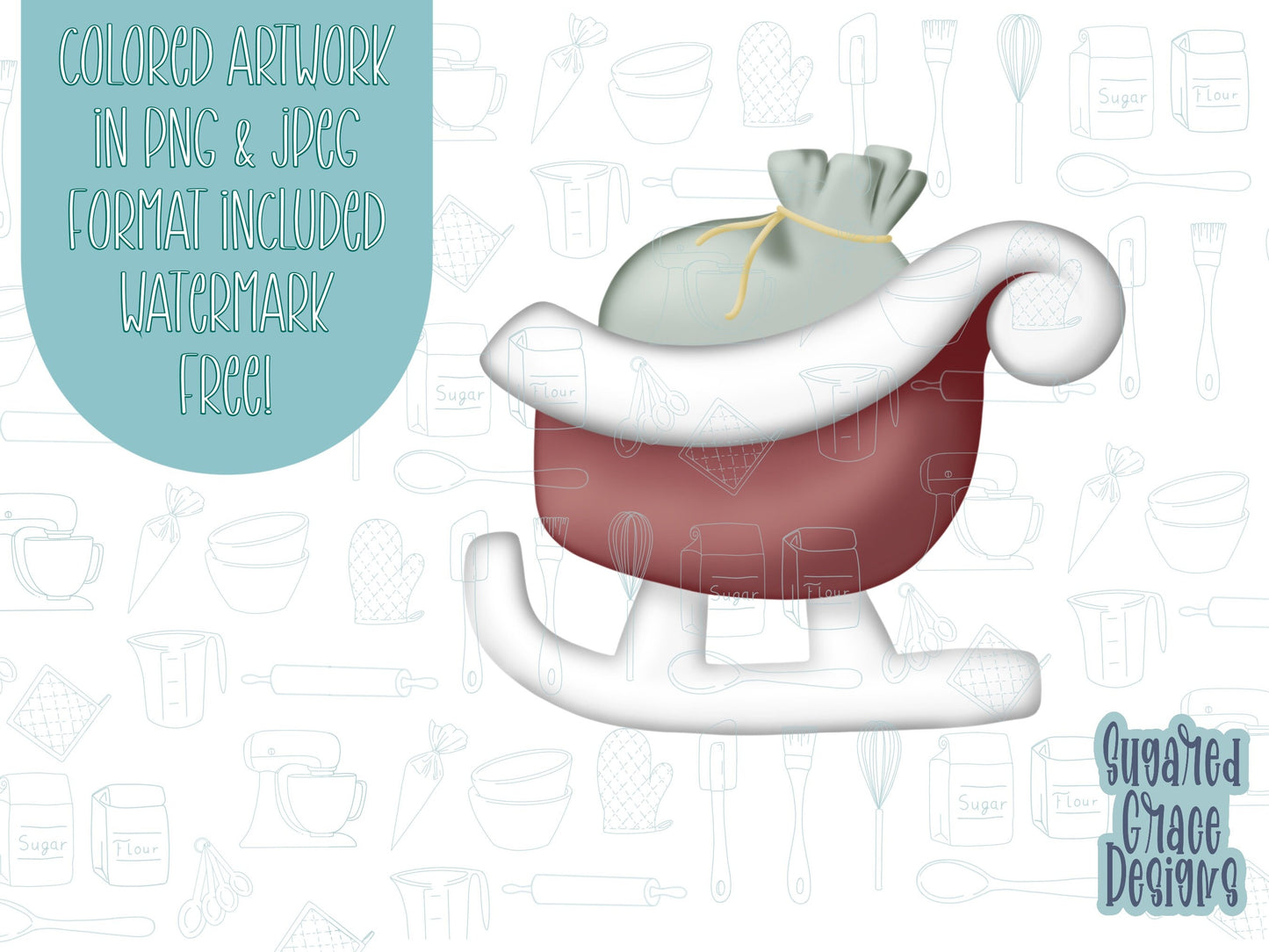 sleigh Cookie cutter STL file for 3D printing with png printable instant download for EDDIE edible ink printer, Christmas cookie cutter