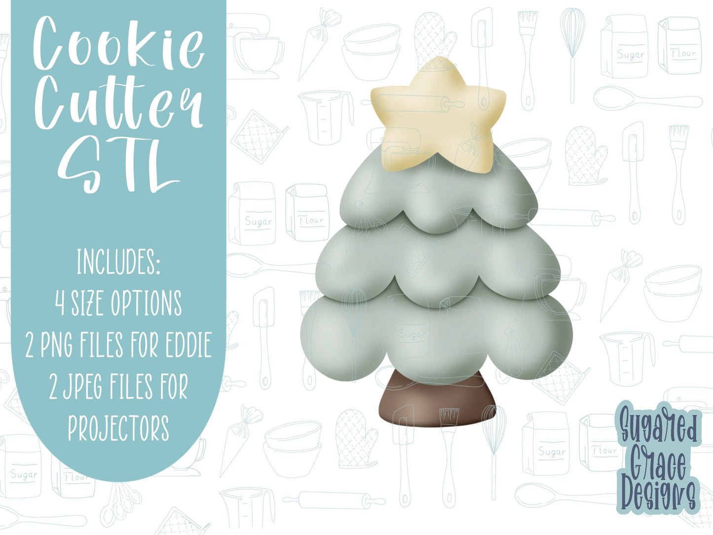 Christmas tree Cookie cutter STL file for 3D printing with png printable instant download for EDDIE edible ink printer, Xmas cookie cutter