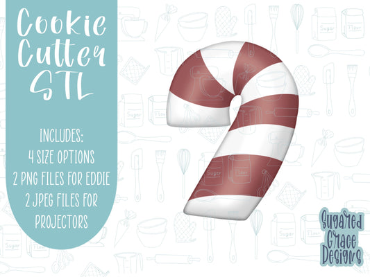 Candy cane Cookie cutter STL file for 3D printing with png printable instant download for EDDIE edible ink printer, Christmas cookie cutter