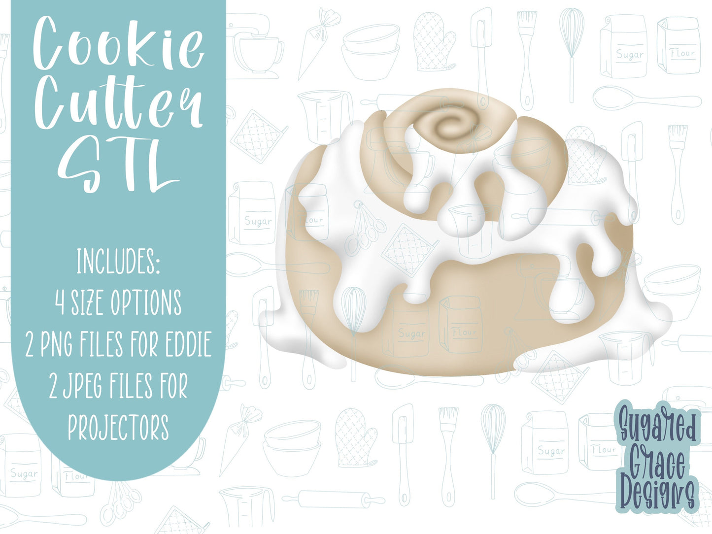 Cinnamon roll Cookie cutter STL file for 3D printing with png printable instant download for EDDIE edible ink printer, Christmas cookie stl