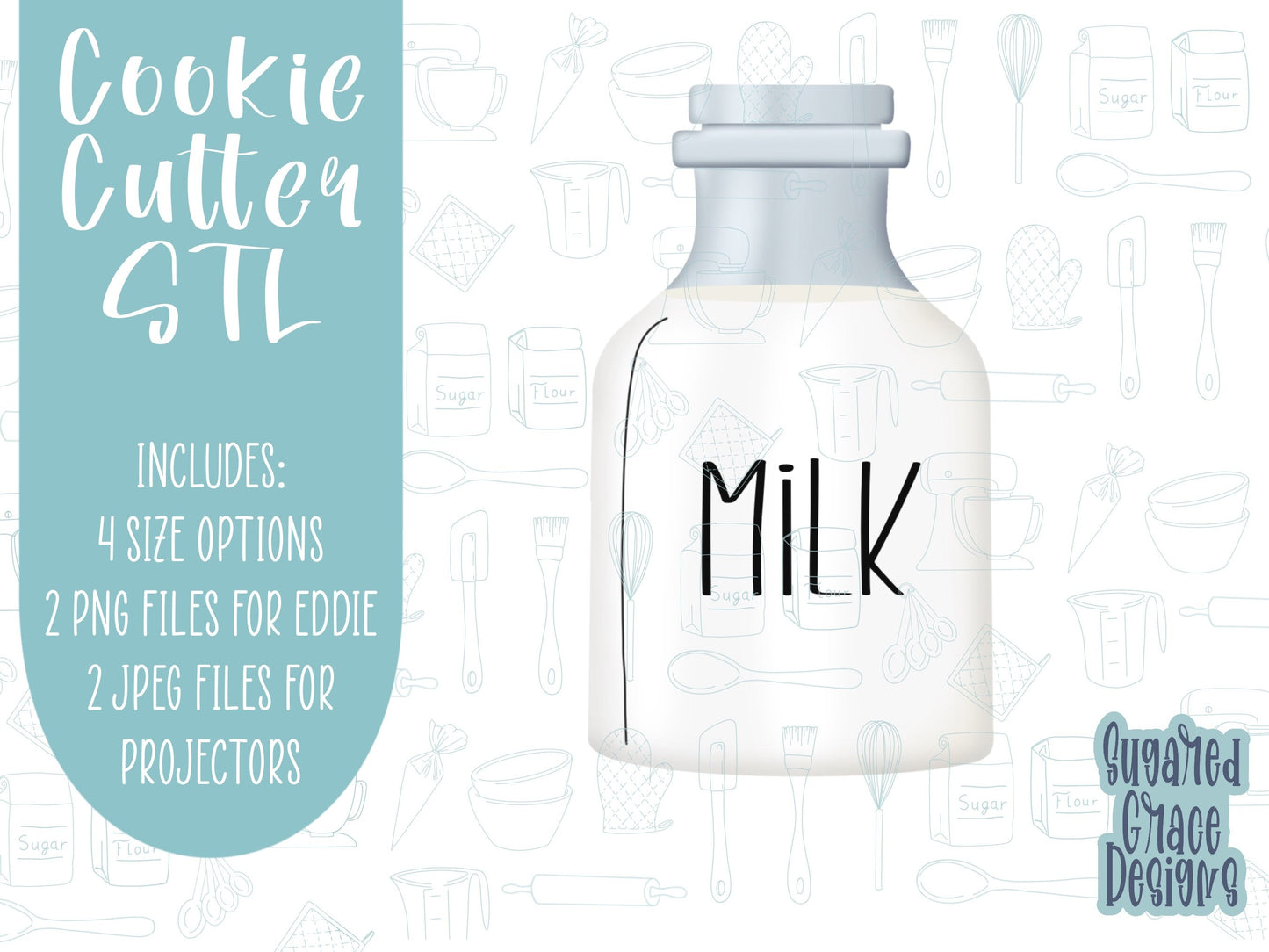 Milk for Santa Cookie cutter STL file for 3D printing with png printable instant download for EDDIE edible ink printer, Xmas cookie cutter