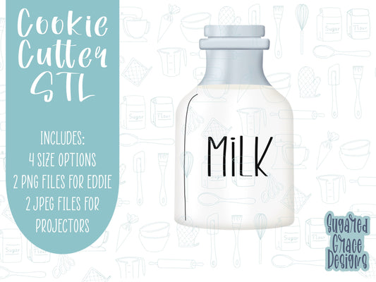 Milk for Santa Cookie cutter STL file for 3D printing with png printable instant download for EDDIE edible ink printer, Xmas cookie cutter