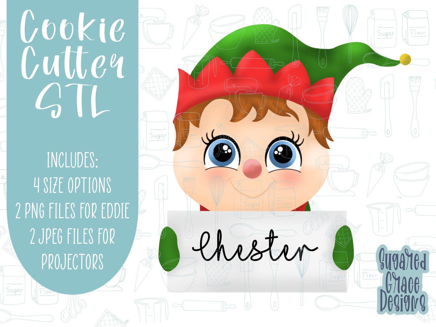 Christmas elf place setting Cookie cutter STL file for 3D printing with png printable instant download for EDDIE edible ink printer