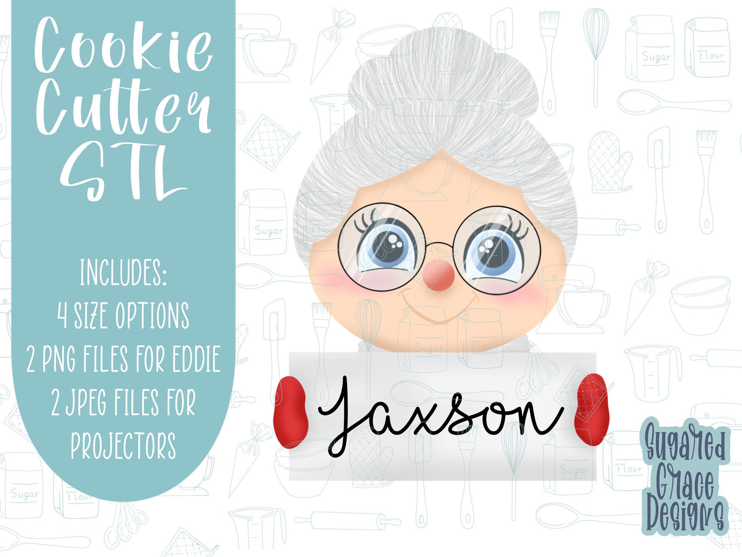 Mrs clause place setting Cookie cutter STL file for 3D printing with png printable instant download for EDDIE edible ink printer, for Xmas