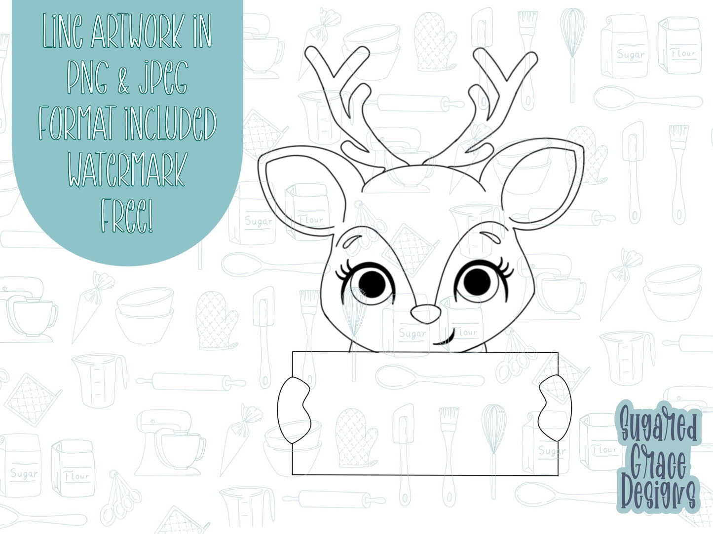 Reindeer place setting Cookie cutter STL file for 3D printing with png printable instant download for EDDIE edible ink printer, Christmas