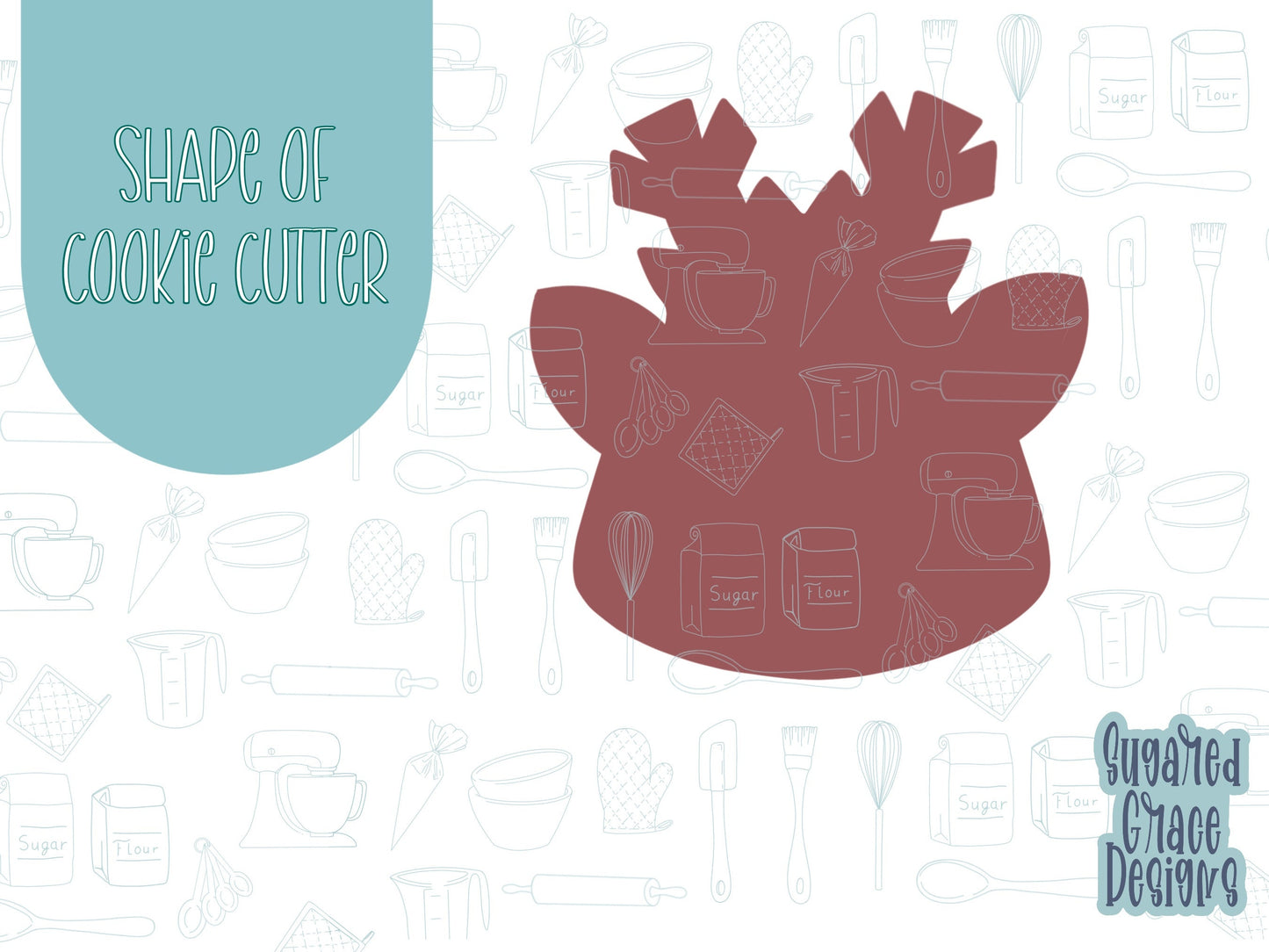 Red nosed reindeer Cookie cutter STL file for 3D printing with png printable instant download for EDDIE edible ink printer, Xmas cutter stl