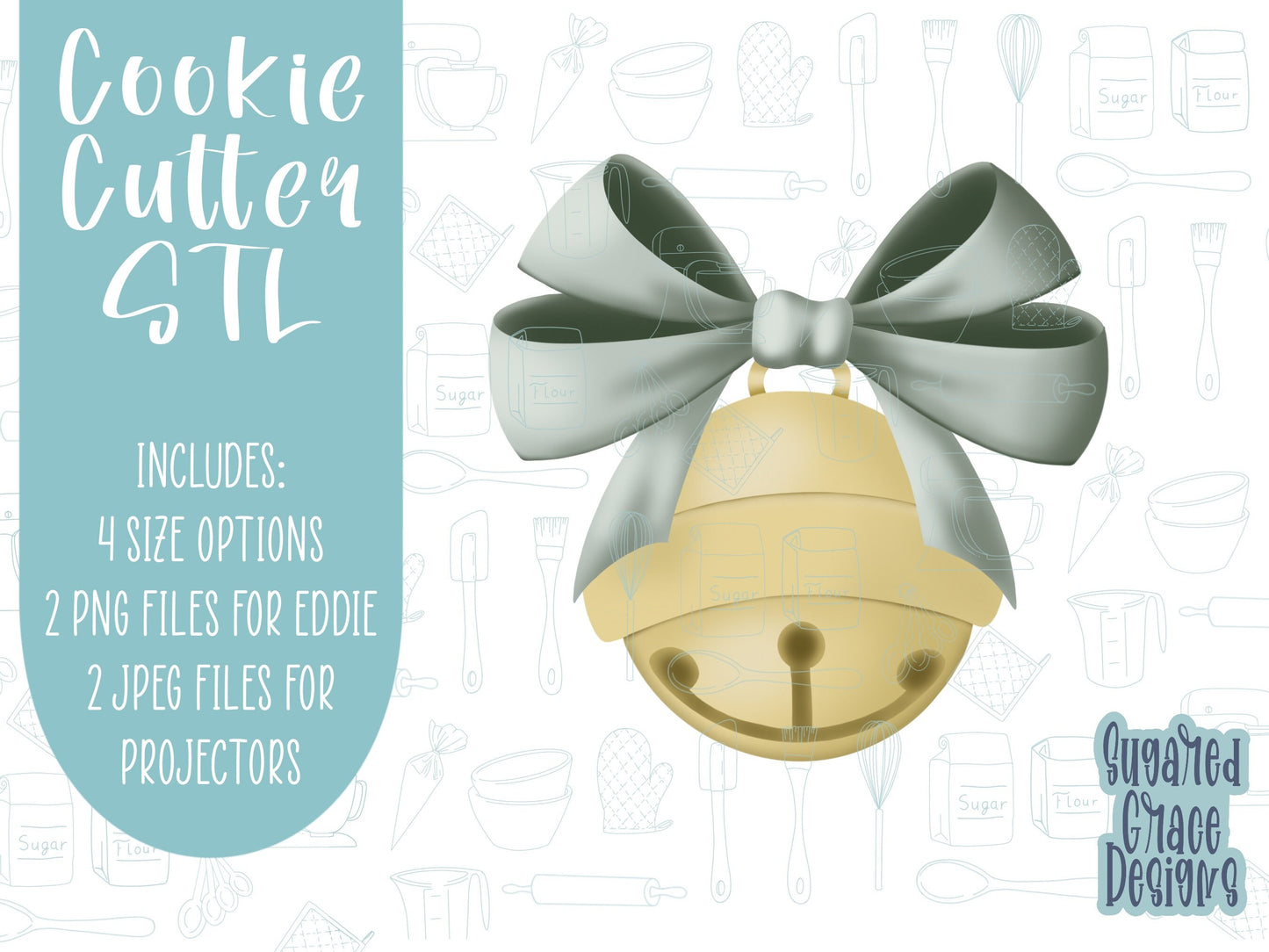 Christmas bell Cookie cutter STL file for 3D printing with png printable instant download for EDDIE edible ink printer, Christmas cookie stl