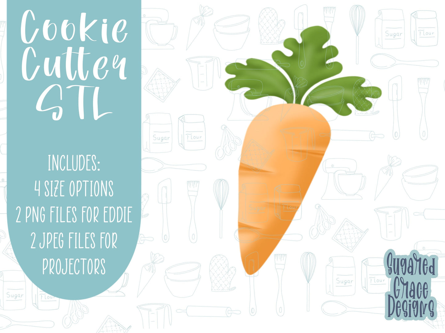 Carrot Cookie cutter stl files for 3d printing with matching printable png images for Eddie edible printers