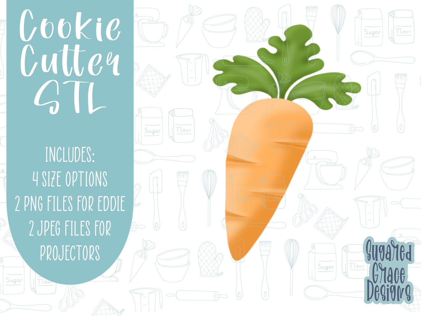 Carrot Cookie cutter stl files for 3d printing with matching printable png images for Eddie edible printers
