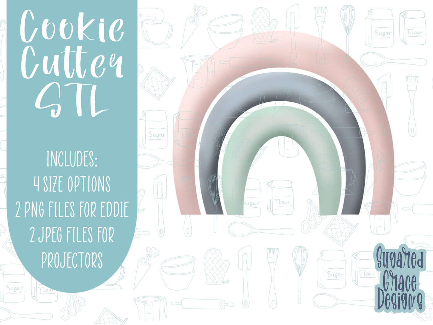 boho rainbow arch Cookie cutter stl files for 3d printing with matching printable png images for Eddie edible printers