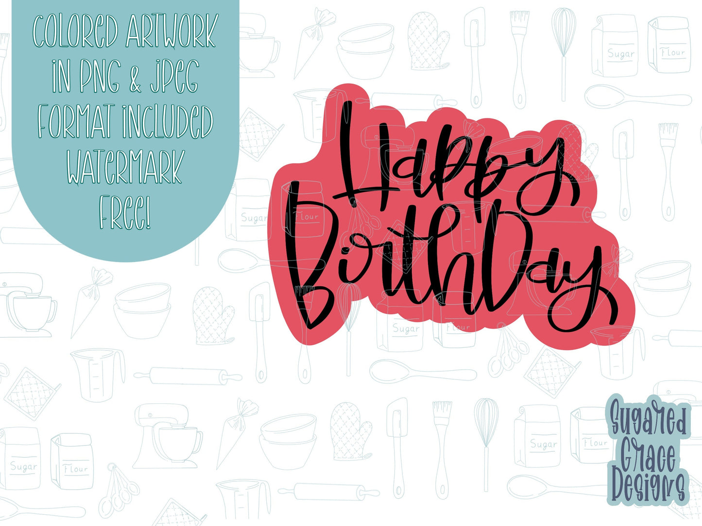 Lettered happy birthday Cookie cutter STL file for 3D printing with png printable instant download for EDDIE edible ink printer, birthday