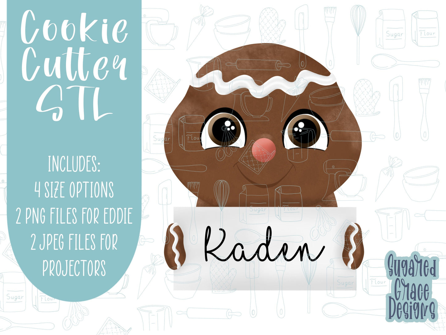 Gingerbread man name place setting Cookie cutter STL file for 3D printing with png printable instant download for EDDIE edible ink printer