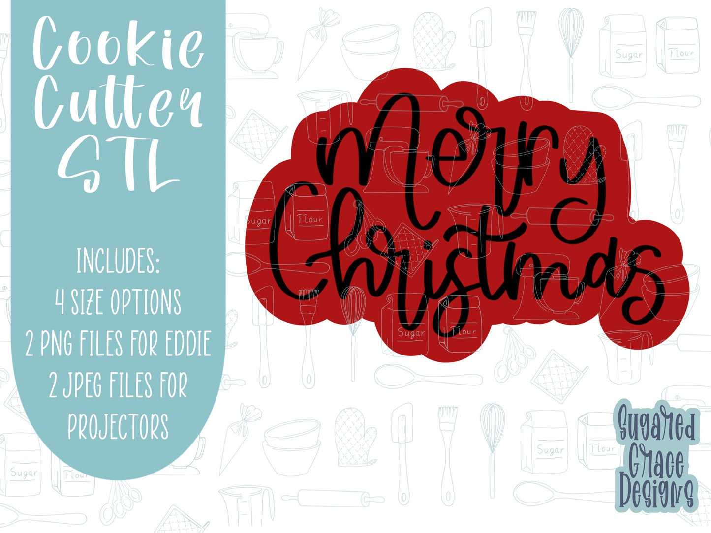 Lettered Merry Christmas Cookie cutter STL file for 3D printing with png printable instant download for EDDIE edible ink printer, cookie stl