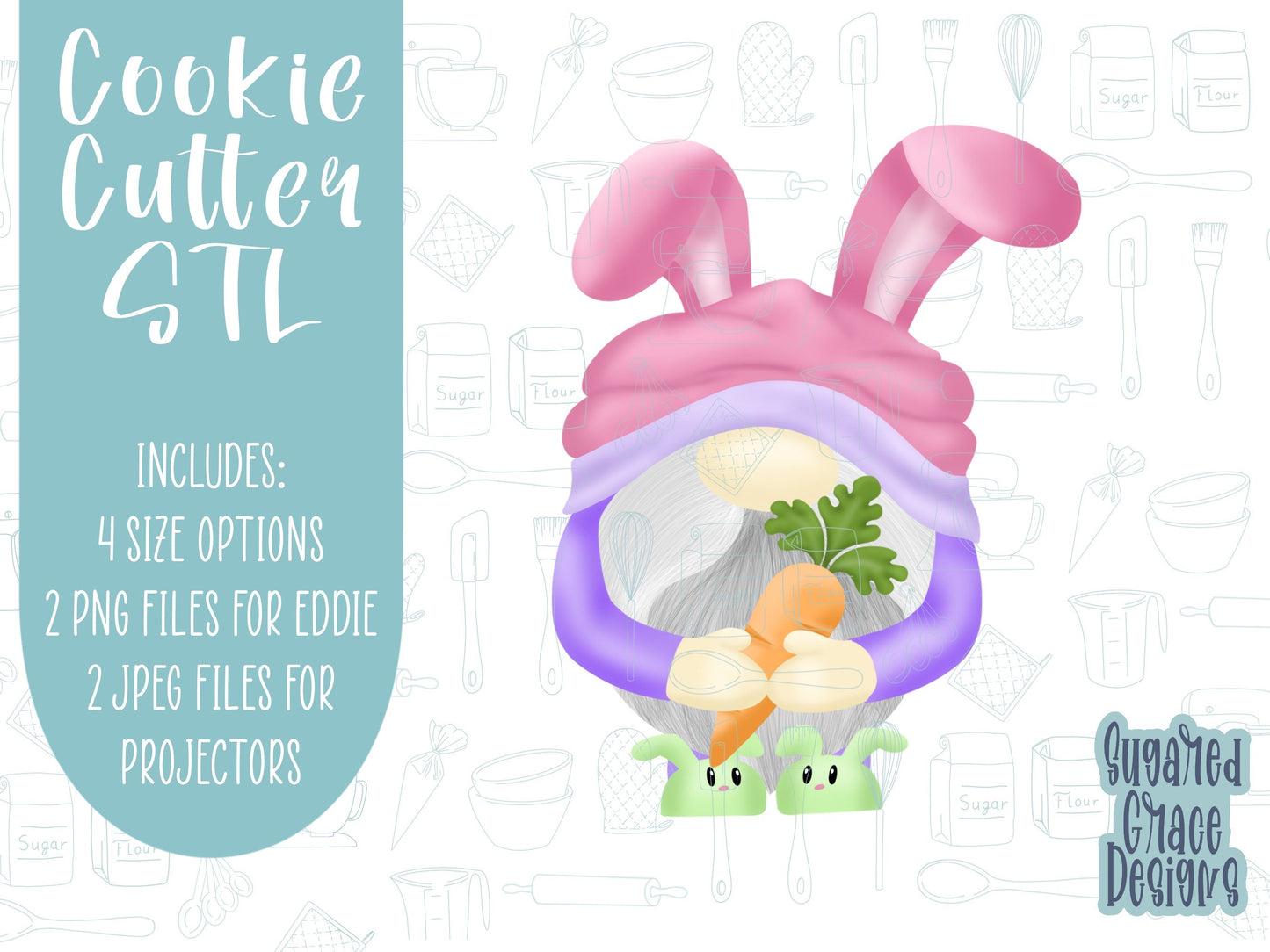 Easter gnome Cookie cutter stl files for 3d printing with matching printable png images for Eddie edible printers