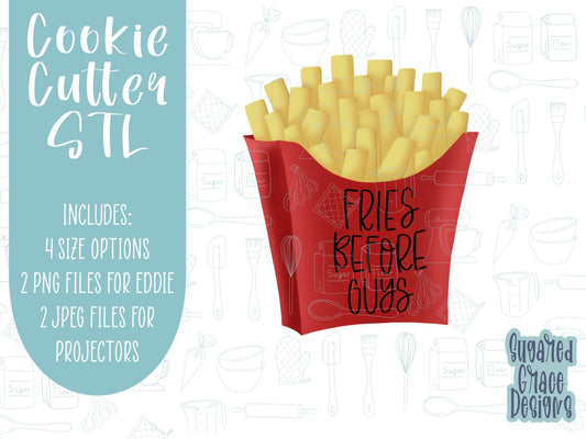 Fries before guys pun cookie cutter stl file for 3D printing and 3D printer, Valentine’s Day cookie with png file for EDDIE edible printer