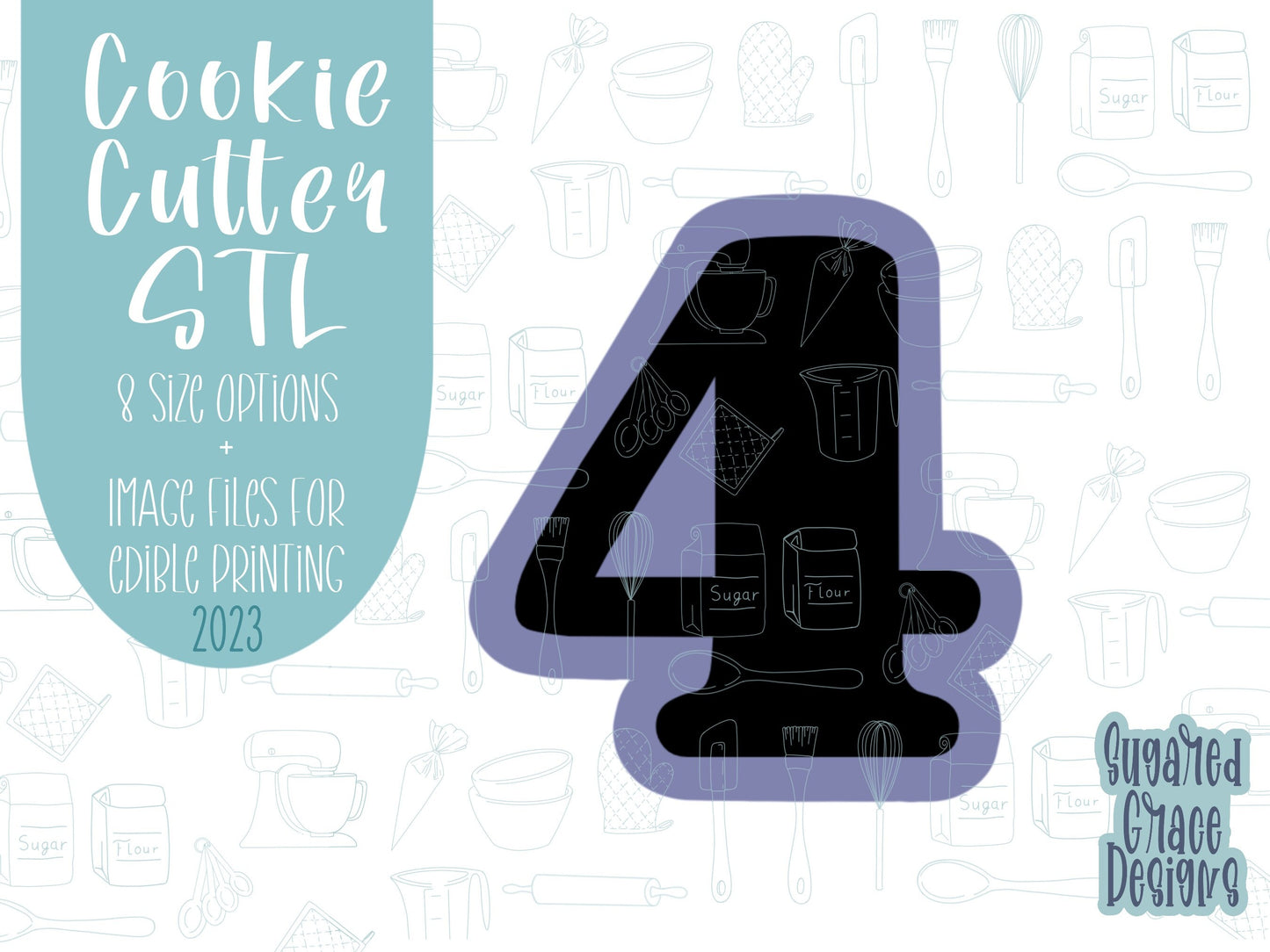 Number four Cookie cutter stl, png image file, 3D printing, instant download, Eddie edible ink printer, simple number cookie cutter stl
