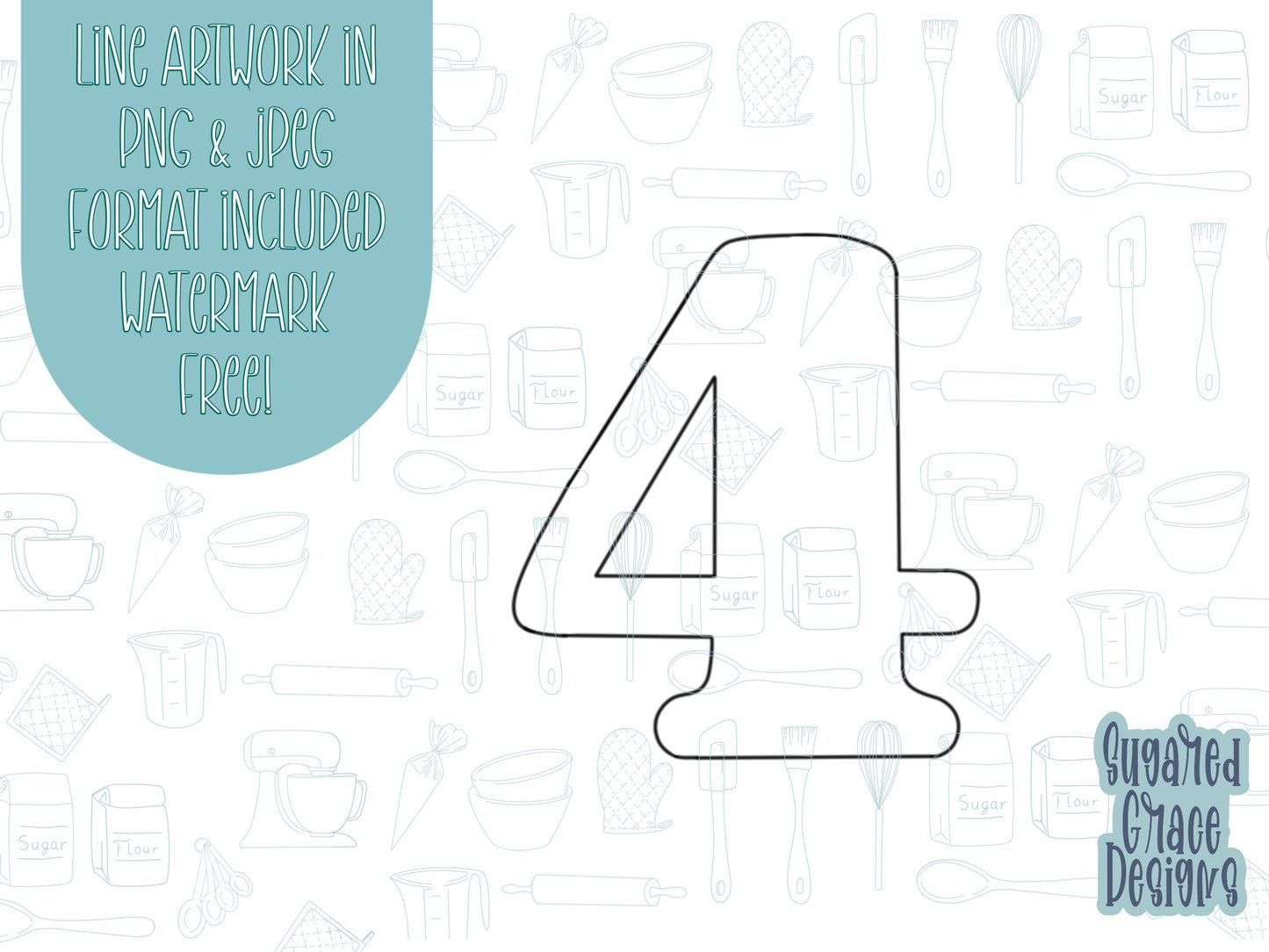 Number four Cookie cutter stl, png image file, 3D printing, instant download, Eddie edible ink printer, simple number cookie cutter stl