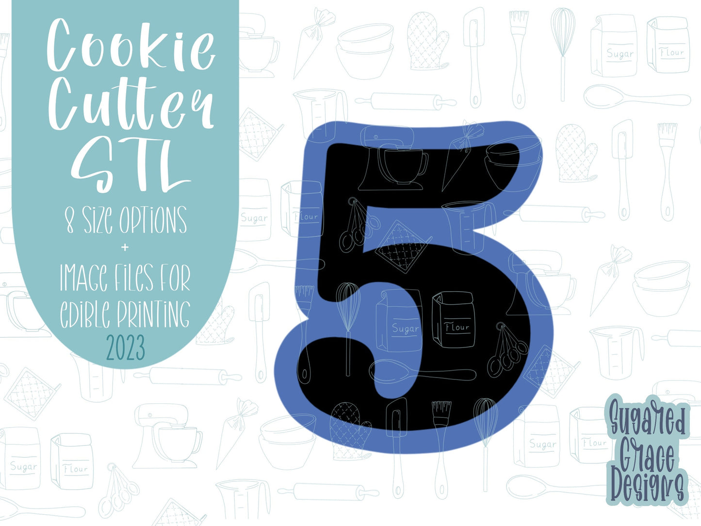 Number five Cookie cutter stl, png image file, 3D printing, instant download, Eddie edible ink printer, simple number cookie cutter stl