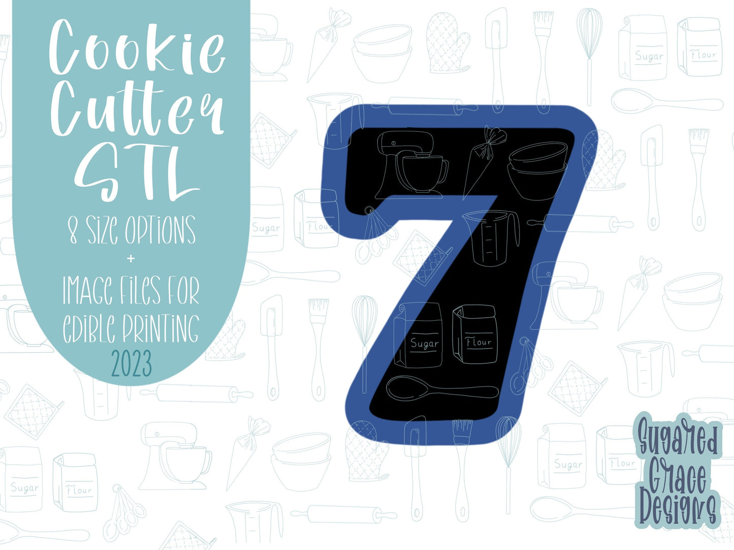 Number seven Cookie cutter stl, png image file, 3D printing, instant download, Eddie edible ink printer, simple number cookie cutter stl