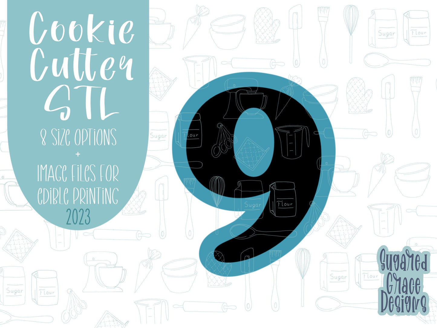 Number nine Cookie cutter stl, png image file, 3D printing, instant download, Eddie edible ink printer, simple number cookie cutter stl