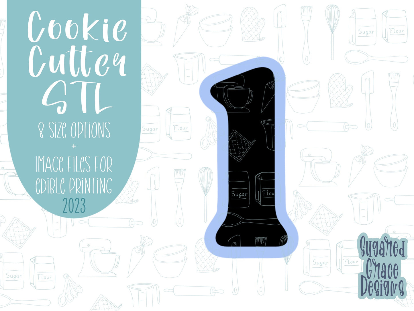 Number one Cookie cutter stl, png image file, 3D printing, instant download, Eddie edible ink printer, simple number cookie cutter stl