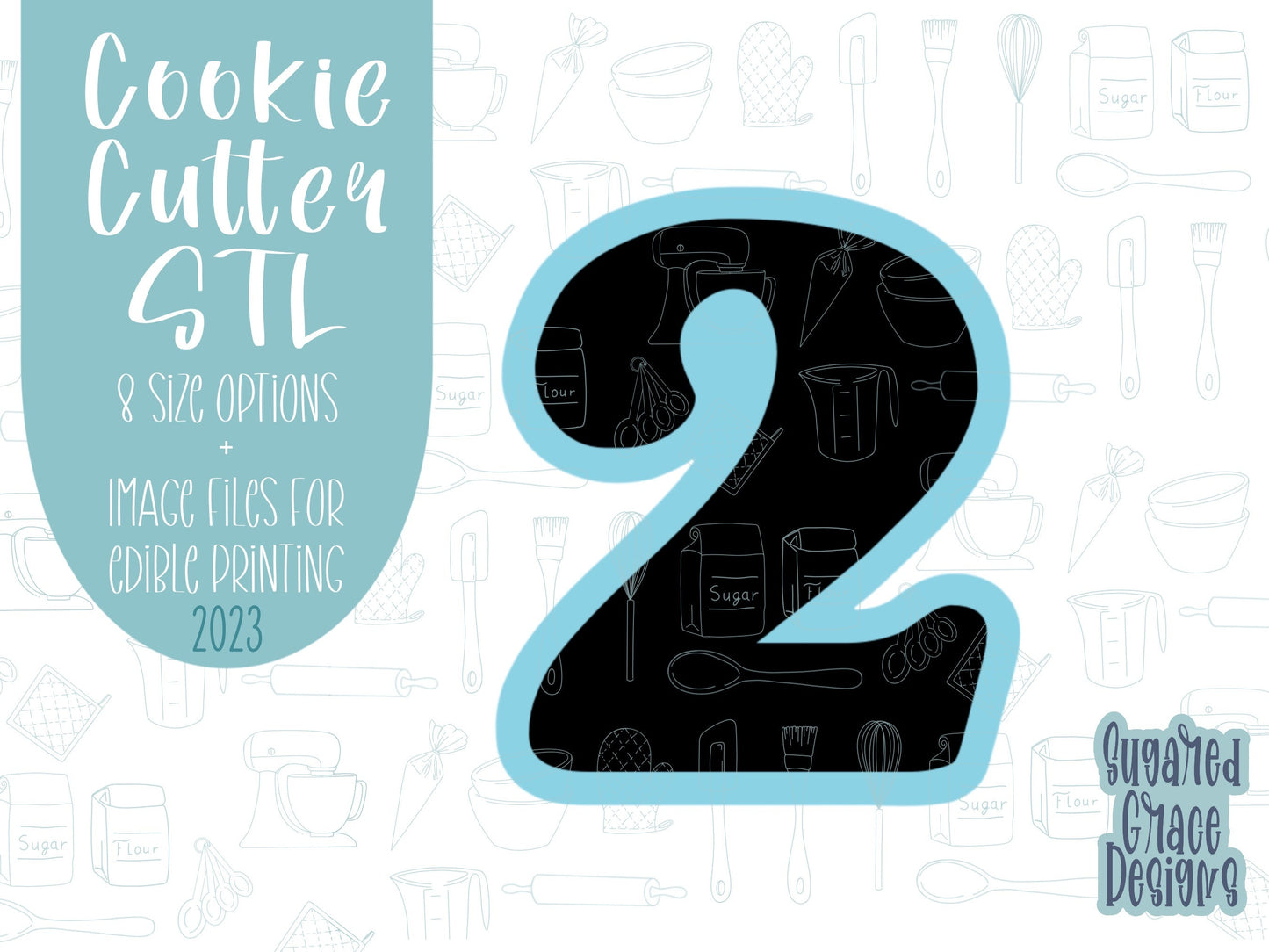 Number two Cookie cutter stl, png image file, 3D printing, instant download, Eddie edible ink printer, simple number cookie cutter stl