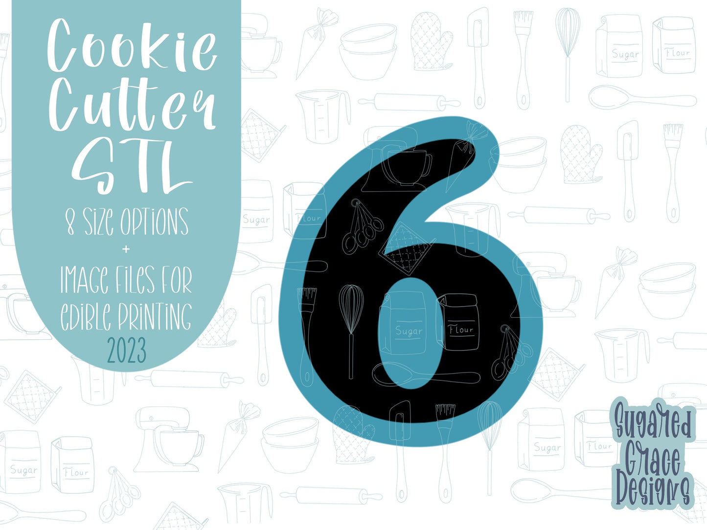 Number six Cookie cutter stl, png image file, 3D printing, instant download, Eddie edible ink printer, simple number cookie cutter stl