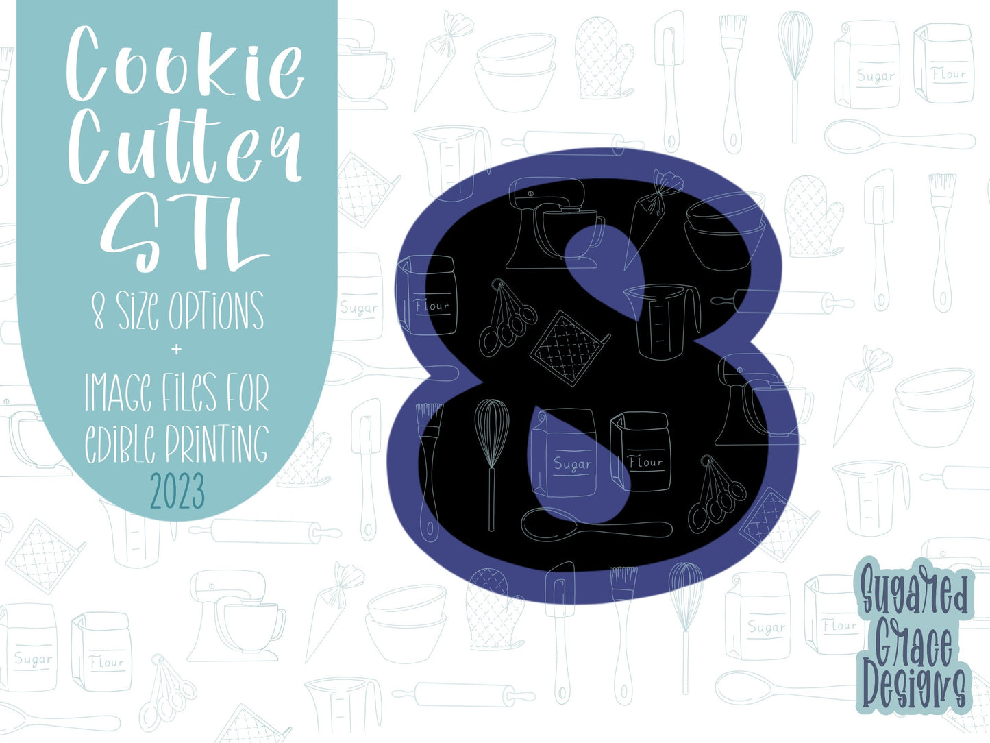 Number eight Cookie cutter stl, png image file, 3D printing, instant download, Eddie edible ink printer, simple number cookie cutter stl