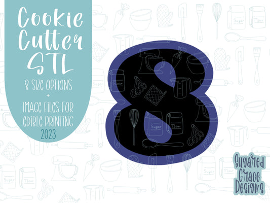 Number eight Cookie cutter stl, png image file, 3D printing, instant download, Eddie edible ink printer, simple number cookie cutter stl