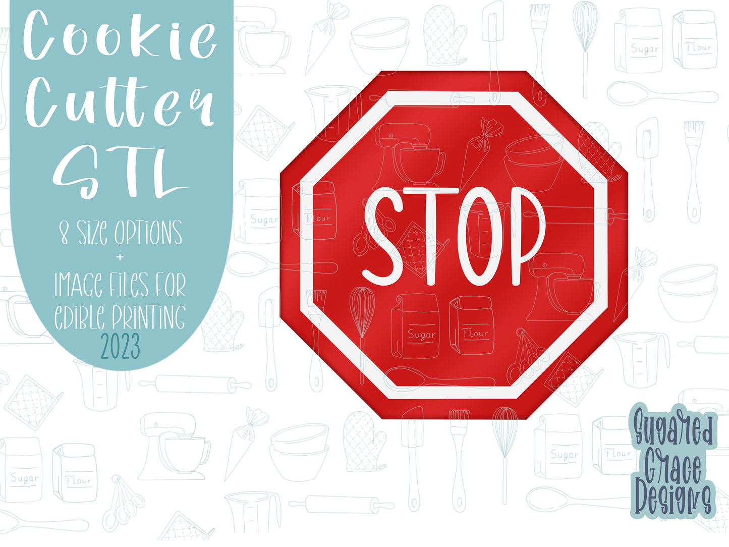 Stop sign cookie cutter stl file for 3D printing with png printable instant download for Eddie the edible printer, road construction cookie